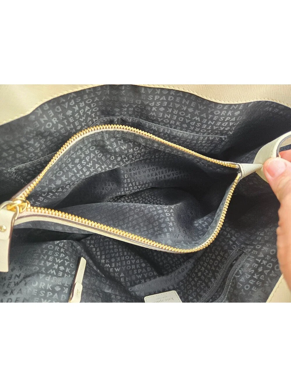 Kate Spade New York Colorblock Tote Handbag Cream Black Leather Shoulder